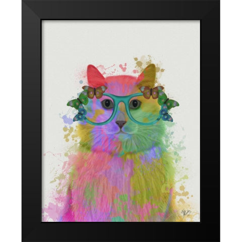 Rainbow Splash Cat 3, Portrait Black Modern Wood Framed Art Print by Fab Funky