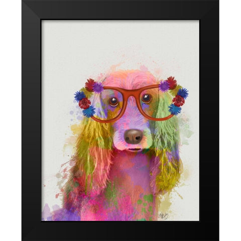 Rainbow Splash Cocker Spaniel, Portrait Black Modern Wood Framed Art Print by Fab Funky