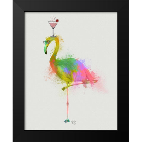 Rainbow Splash Flamingo 2 Black Modern Wood Framed Art Print by Fab Funky