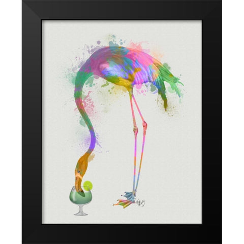 Rainbow Splash Flamingo 3 Black Modern Wood Framed Art Print by Fab Funky