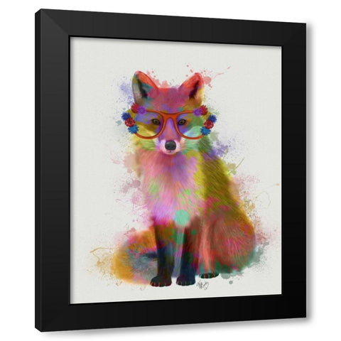 Rainbow Splash Fox 2 Black Modern Wood Framed Art Print with Double Matting by Fab Funky