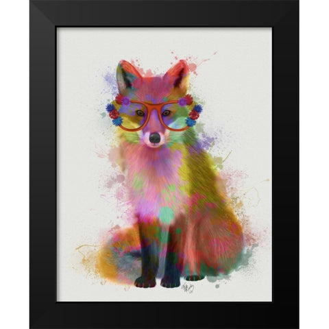 Rainbow Splash Fox 2 Black Modern Wood Framed Art Print by Fab Funky