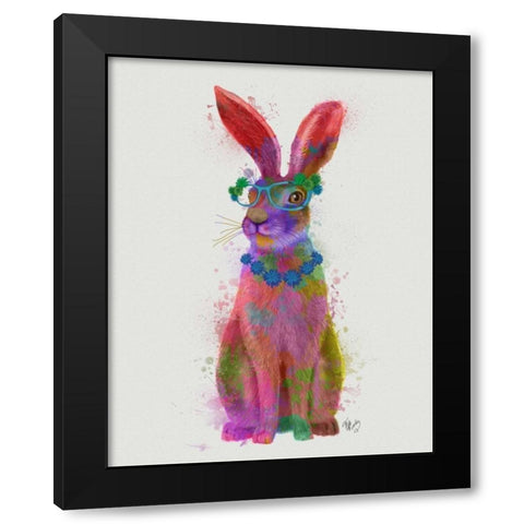 Rainbow Splash Rabbit 2, Full Black Modern Wood Framed Art Print with Double Matting by Fab Funky