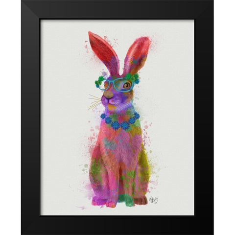 Rainbow Splash Rabbit 2, Full Black Modern Wood Framed Art Print by Fab Funky