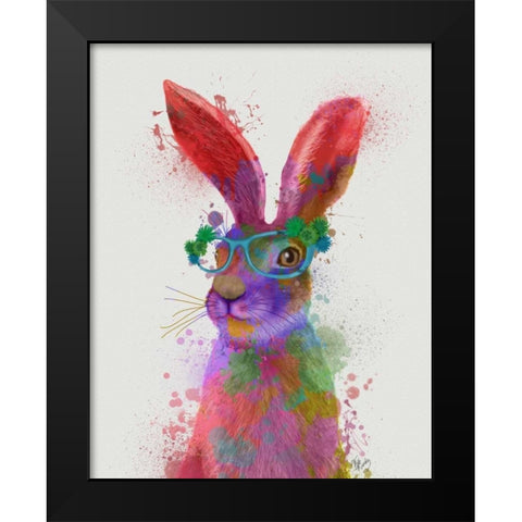 Rainbow Splash Rabbit 2, Portrait Black Modern Wood Framed Art Print by Fab Funky