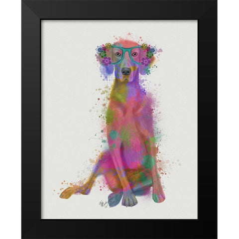 Rainbow Splash Weimaraner, Full Black Modern Wood Framed Art Print by Fab Funky