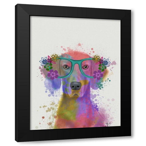Rainbow Splash Weimaraner, Portrait Black Modern Wood Framed Art Print with Double Matting by Fab Funky