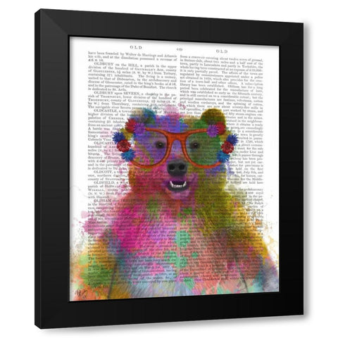 Rainbow Splash Bear Black Modern Wood Framed Art Print with Double Matting by Fab Funky