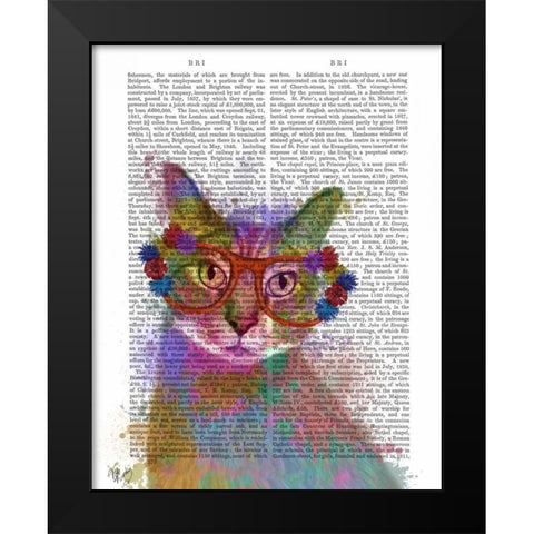Rainbow Splash Cat 1 Black Modern Wood Framed Art Print by Fab Funky