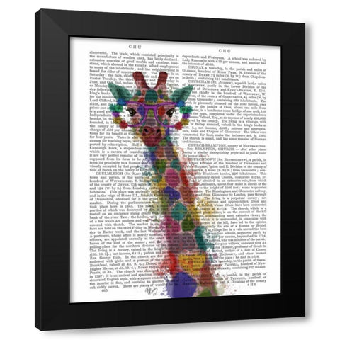 Rainbow Splash Giraffe 1 Black Modern Wood Framed Art Print with Double Matting by Fab Funky