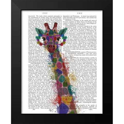 Rainbow Splash Giraffe 1 Black Modern Wood Framed Art Print by Fab Funky