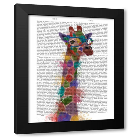 Rainbow Splash Giraffe 2 Black Modern Wood Framed Art Print with Double Matting by Fab Funky
