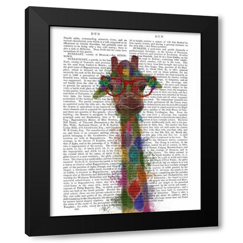 Rainbow Splash Giraffe 3 Black Modern Wood Framed Art Print with Double Matting by Fab Funky