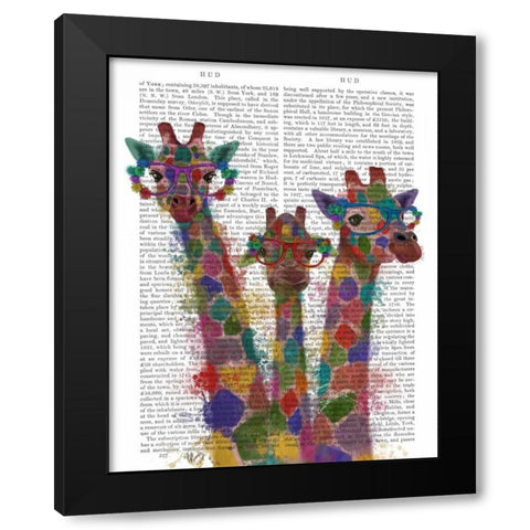 Rainbow Splash Giraffe Trio Black Modern Wood Framed Art Print by Fab Funky