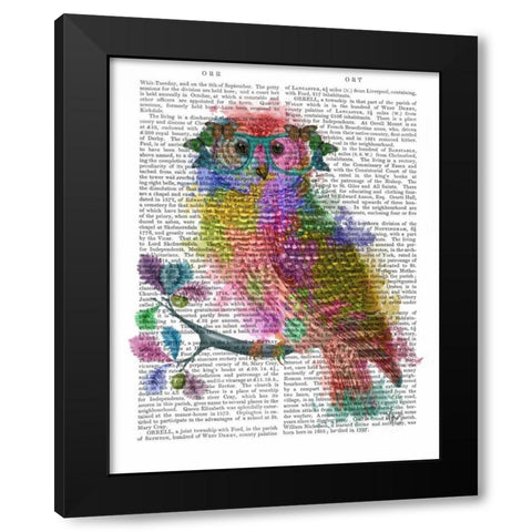 Rainbow Splash Owl Black Modern Wood Framed Art Print by Fab Funky