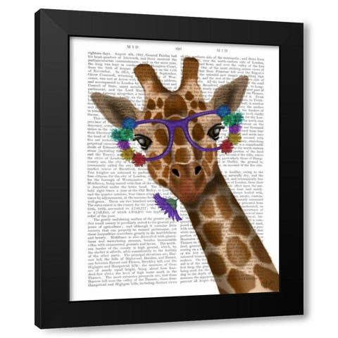 Chewing Giraffe 1 Black Modern Wood Framed Art Print by Fab Funky