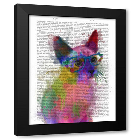 Rainbow Splash Cat 2 Black Modern Wood Framed Art Print with Double Matting by Fab Funky