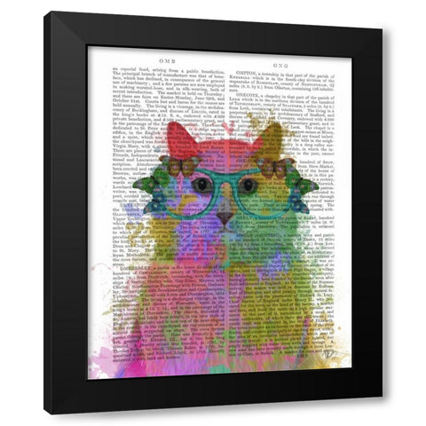 Rainbow Splash Cat 3, Portrait Black Modern Wood Framed Art Print by Fab Funky