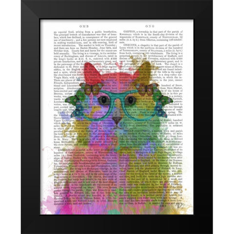 Rainbow Splash Cat 3, Portrait Black Modern Wood Framed Art Print by Fab Funky