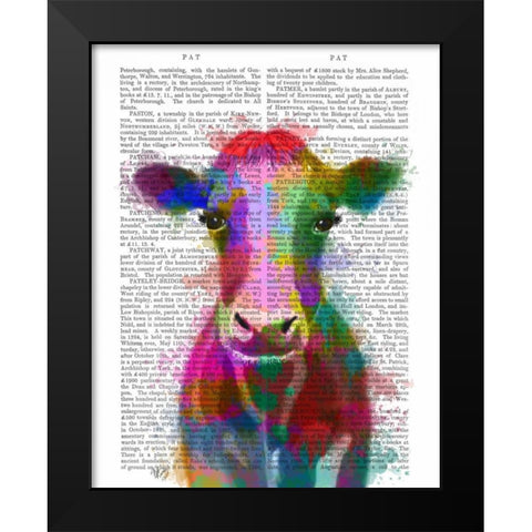 Rainbow Splash Cow Black Modern Wood Framed Art Print by Fab Funky