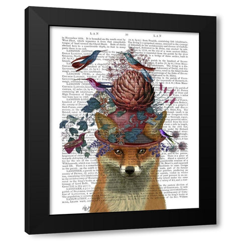 Fox Birdkeeper with Artichoke Black Modern Wood Framed Art Print with Double Matting by Fab Funky