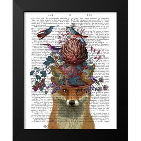 Fox Birdkeeper with Artichoke Black Modern Wood Framed Art Print by Fab Funky