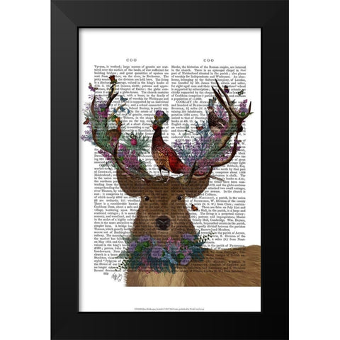 Deer Birdkeeper, Scotish Black Modern Wood Framed Art Print by Fab Funky