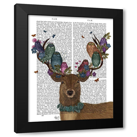 Deer Birdkeeper, Owls Black Modern Wood Framed Art Print with Double Matting by Fab Funky