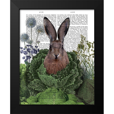 Cabbage Patch Rabbit 1 Black Modern Wood Framed Art Print by Fab Funky