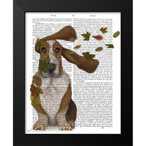 Basset Hound Windswept and Interesting Black Modern Wood Framed Art Print by Fab Funky
