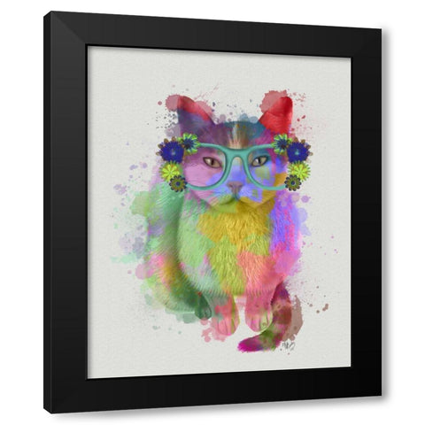 Cat Rainbow Splash 6 Black Modern Wood Framed Art Print by Fab Funky