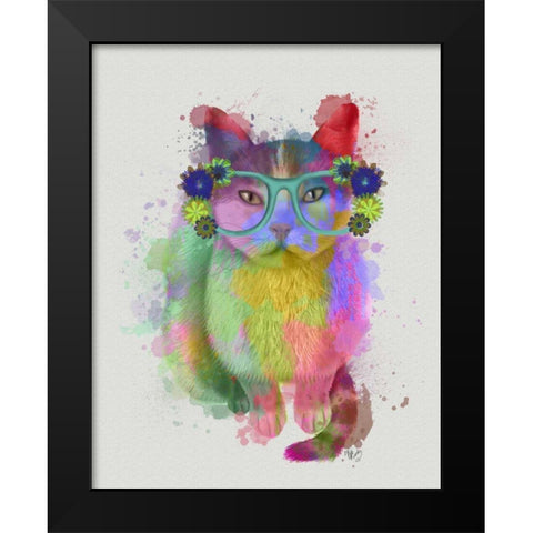 Cat Rainbow Splash 6 Black Modern Wood Framed Art Print by Fab Funky