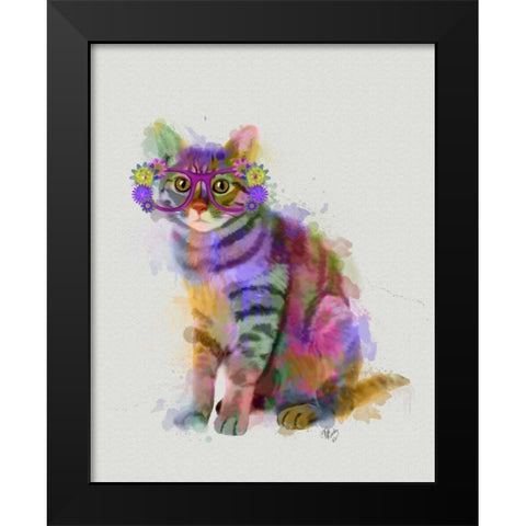 Cat Rainbow Splash 7 Black Modern Wood Framed Art Print by Fab Funky