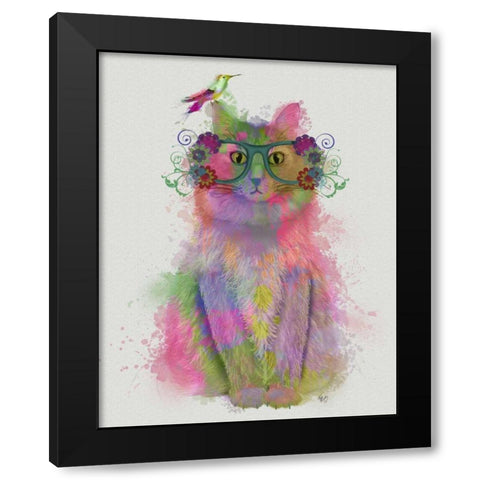 Cat Rainbow Splash 8 Black Modern Wood Framed Art Print with Double Matting by Fab Funky