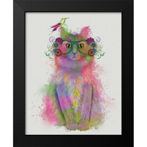 Cat Rainbow Splash 8 Black Modern Wood Framed Art Print by Fab Funky