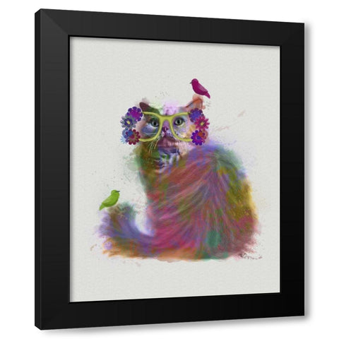 Cat Rainbow Splash 9 Black Modern Wood Framed Art Print by Fab Funky