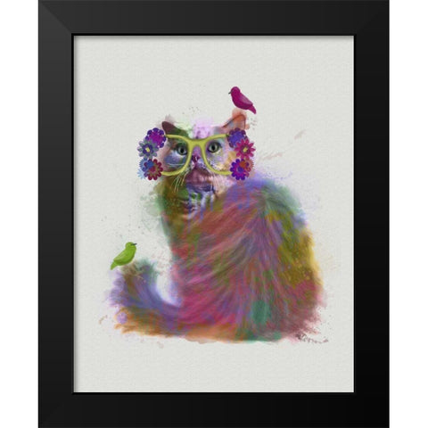 Cat Rainbow Splash 9 Black Modern Wood Framed Art Print by Fab Funky