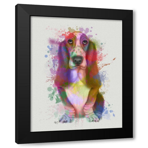 Basset Hound Rainbow Splash Black Modern Wood Framed Art Print with Double Matting by Fab Funky