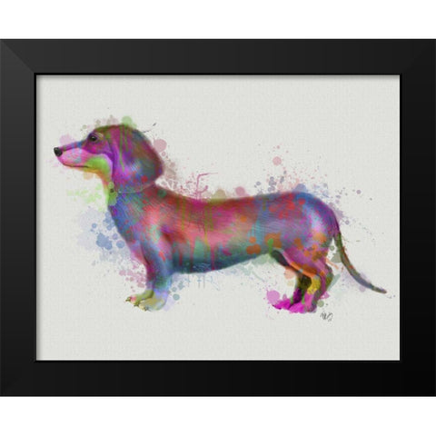 Dachshund Rainbow Splash 1 Black Modern Wood Framed Art Print by Fab Funky