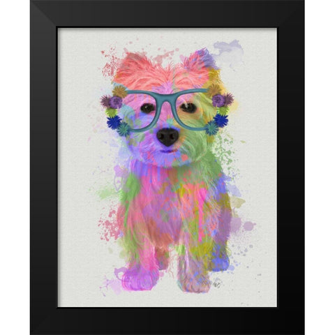 West Highland Terrier Rainbow Splash Black Modern Wood Framed Art Print by Fab Funky