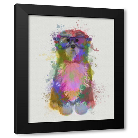 Tibetan Terrier Rainbow Splash Black Modern Wood Framed Art Print by Fab Funky