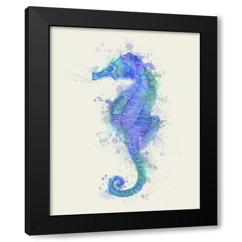 Seahorse Rainbow Splash Blue Black Modern Wood Framed Art Print with Double Matting by Fab Funky