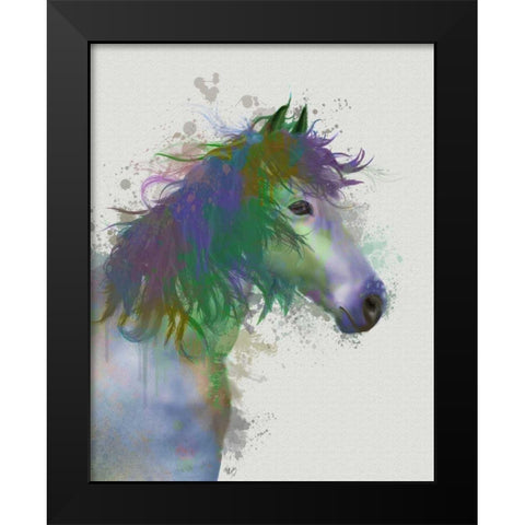 Horse Portrait 1 Rainbow Splash Black Modern Wood Framed Art Print by Fab Funky