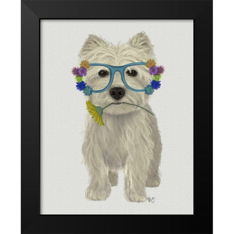 West Highland Terrier Flower Glasses Black Modern Wood Framed Art Print by Fab Funky