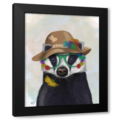 Badger and Flower Glasses Black Modern Wood Framed Art Print with Double Matting by Fab Funky
