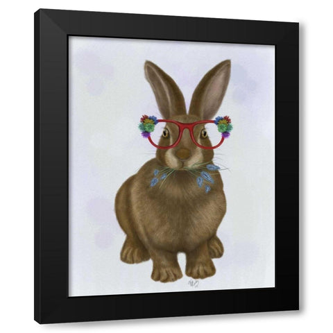 Rabbit and Flower Glasses Black Modern Wood Framed Art Print by Fab Funky