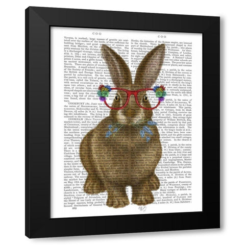 Rabbit and Flower Glasses Black Modern Wood Framed Art Print with Double Matting by Fab Funky