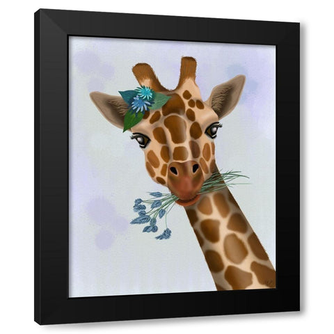 Chewing Giraffe 1 Black Modern Wood Framed Art Print by Fab Funky