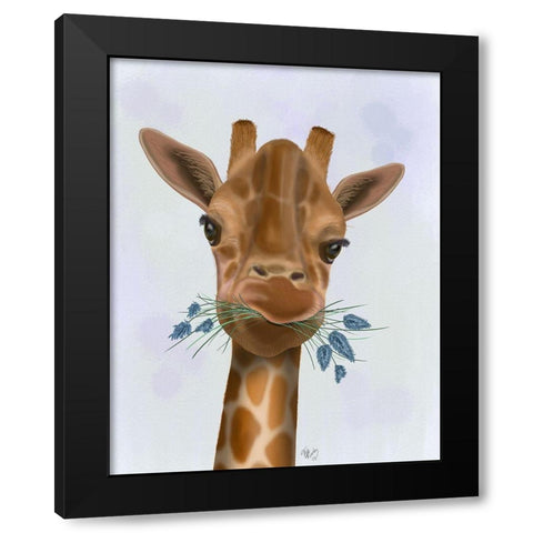 Chewing Giraffe 2 Black Modern Wood Framed Art Print by Fab Funky