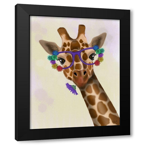 Giraffe and Flower Glasses 1 Black Modern Wood Framed Art Print by Fab Funky